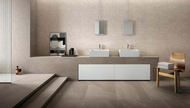Stone Talk | Emilceramica Gres Porcellanato Ergon Stone Talk Pietra Bagno Taupe Minimal,sand Rullata,taupe Martellata Immagine Gallery | Emilceramica