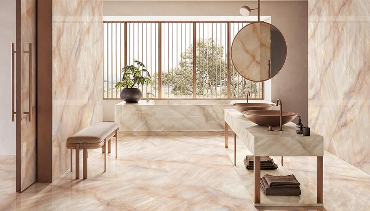 Tele di Marmo Crystal | Emilceramica Gres Porcellanato Emil Tele Di Marmo Crystal Marmo Bagno Extra Ivory Extra,extra Pink Extra Immagine Gallery | Emilceramica
